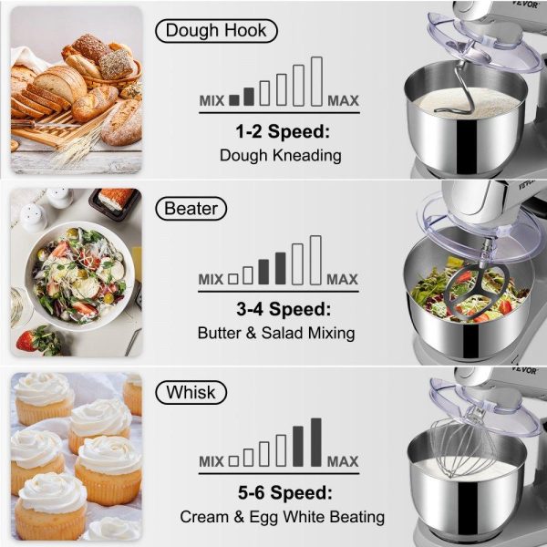 Food Preparation Equipment | 6 in 1 Stand Mixer, 450W Multifunctional Electric Mixer with Tilt-Head, 6 Speeds and LCD Screen Timing, 7.4Qt Stainless Bowl, Dough Hook, Flat Beater, Whisk, Scraper, Grinder, Stuffer, Slicer Food Preparation Equipment Food Preparation Equipment