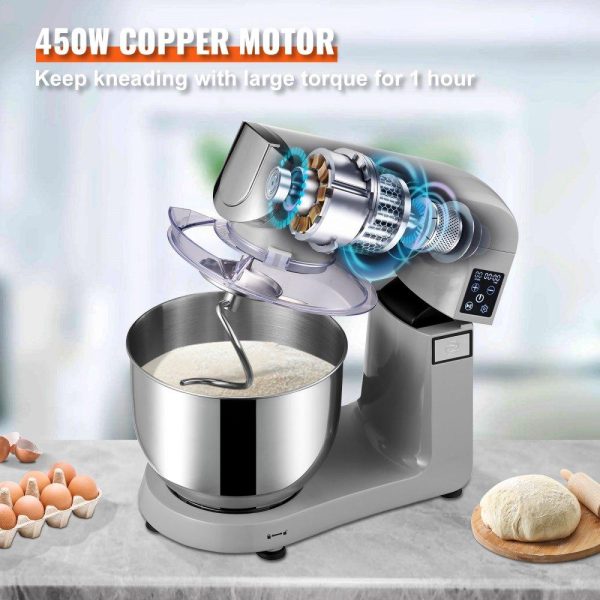 Food Preparation Equipment | 6 in 1 Stand Mixer, 450W Multifunctional Electric Mixer with Tilt-Head, 6 Speeds and LCD Screen Timing, 7.4Qt Stainless Bowl, Dough Hook, Flat Beater, Whisk, Scraper, Grinder, Stuffer, Slicer Food Preparation Equipment Food Preparation Equipment