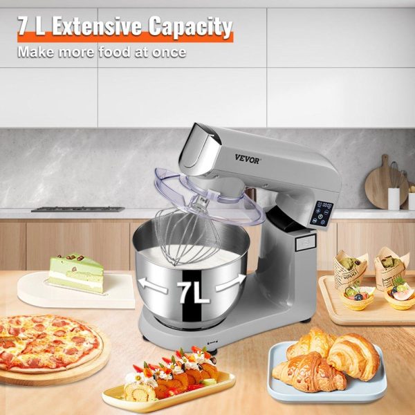 Food Preparation Equipment | 6 in 1 Stand Mixer, 450W Multifunctional Electric Mixer with Tilt-Head, 6 Speeds and LCD Screen Timing, 7.4Qt Stainless Bowl, Dough Hook, Flat Beater, Whisk, Scraper, Grinder, Stuffer, Slicer Food Preparation Equipment Food Preparation Equipment