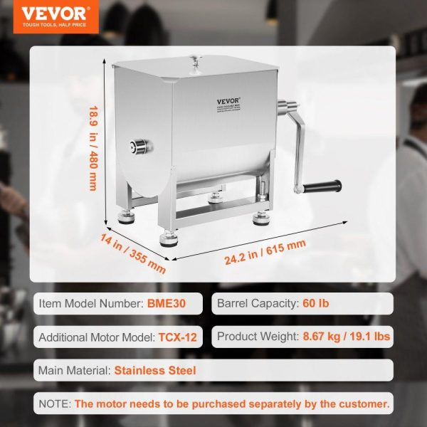 Food Preparation Equipment | 60 Pound Manual Meat Mixer Sausage Hand Mixer Machine Stainless Steel Food Preparation Equipment Food Preparation Equipment