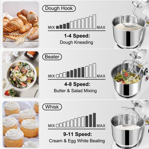 Food Preparation Equipment | 600W Stand Mixer 11-Speed Tilt-Head Dough Mixer 7.4 Qt Bowl 3 Attachments Food Preparation Equipment Food Preparation Equipment