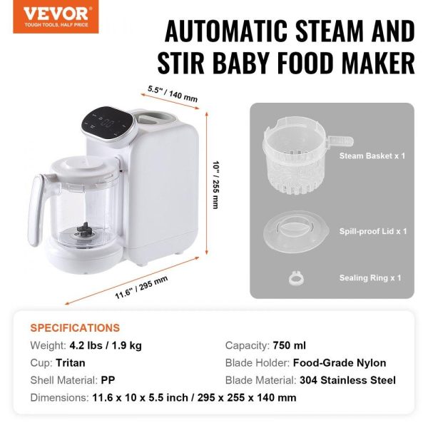 Food Preparation Equipment | Baby Food Maker, 430W Baby Food Processor with 750 ml Tritan Bowl, SUS304 Stainless Steel, 5 in 1 Baby Food Puree Blender Steamer Grinder for Food, Fruit, Vegetable, Meat Food Preparation Equipment Food Preparation Equipment