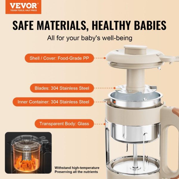 Food Preparation Equipment | Baby Food Maker, 500W Baby Food Processor with 300 ml Glass Bowl, SUS304 Stainless Steel 4-Blade Baby Food Puree Blender Steamer Grinder for Food, Fruit, Vegetable, Meat Food Preparation Equipment Food Preparation Equipment