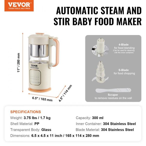 Food Preparation Equipment | Baby Food Maker, 500W Baby Food Processor with 300 ml Glass Bowl, SUS304 Stainless Steel 4-Blade Baby Food Puree Blender Steamer Grinder for Food, Fruit, Vegetable, Meat Food Preparation Equipment Food Preparation Equipment