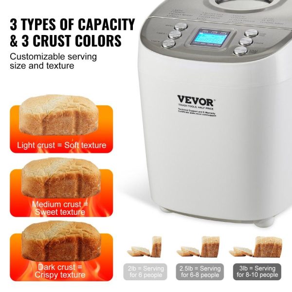 Food Preparation Equipment | Bread Maker, 15-in-1 3LB Dough Machine, Nonstick Ceramic Pan Automatic Breadmaker with Gluten Free Setting, Whole Wheat Bread Making, Digital, Programmable, 3 Loaf Sizes, 3 Crust Colors, White Food Preparation Equipment Food Preparation Equipment