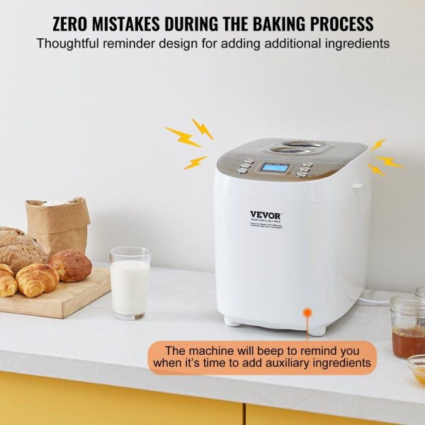 Food Preparation Equipment | Bread Maker, 15-in-1 3LB Dough Machine, Nonstick Ceramic Pan Automatic Breadmaker with Gluten Free Setting, Whole Wheat Bread Making, Digital, Programmable, 3 Loaf Sizes, 3 Crust Colors, White Food Preparation Equipment Food Preparation Equipment