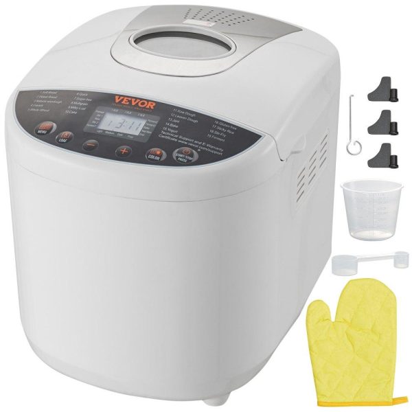 Food Preparation Equipment | Bread Maker, 19-in-1 2LB Dough Machine, Nonstick Ceramic Pan Automatic Breadmaker with Gluten Free Setting, Whole Wheat Bread Making, Digital, Programmable, 3 Loaf Sizes, 3 Crust Colors, White Food Preparation Equipment Food Preparation Equipment