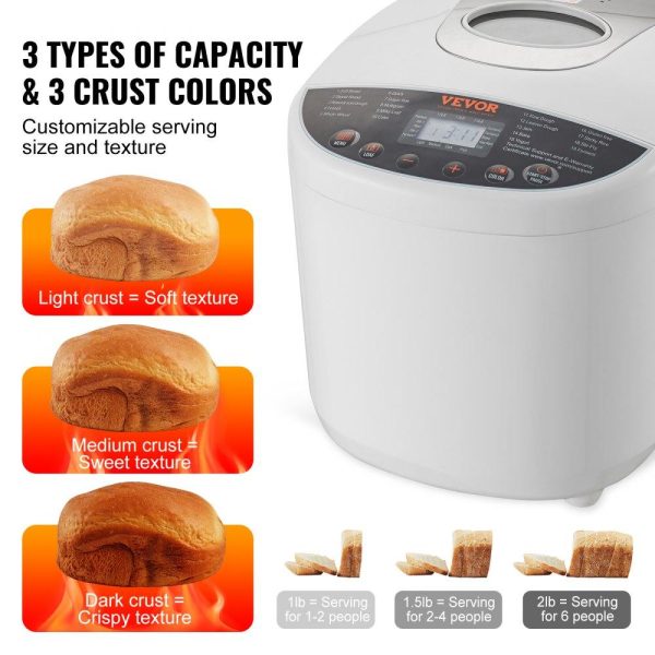 Food Preparation Equipment | Bread Maker, 19-in-1 2LB Dough Machine, Nonstick Ceramic Pan Automatic Breadmaker with Gluten Free Setting, Whole Wheat Bread Making, Digital, Programmable, 3 Loaf Sizes, 3 Crust Colors, White Food Preparation Equipment Food Preparation Equipment