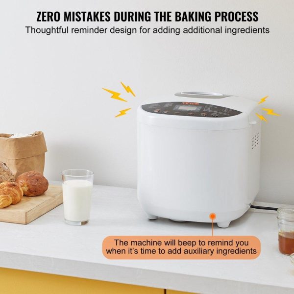 Food Preparation Equipment | Bread Maker, 19-in-1 2LB Dough Machine, Nonstick Ceramic Pan Automatic Breadmaker with Gluten Free Setting, Whole Wheat Bread Making, Digital, Programmable, 3 Loaf Sizes, 3 Crust Colors, White Food Preparation Equipment Food Preparation Equipment