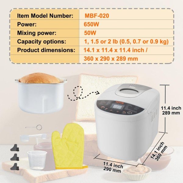 Food Preparation Equipment | Bread Maker, 19-in-1 2LB Dough Machine, Nonstick Ceramic Pan Automatic Breadmaker with Gluten Free Setting, Whole Wheat Bread Making, Digital, Programmable, 3 Loaf Sizes, 3 Crust Colors, White Food Preparation Equipment Food Preparation Equipment