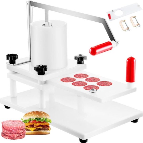 Food Preparation Equipment | Burger Commercial Buger Press 55mm/2.15inch and 130mm/5inch, Manual Meat Maker PE Material with Tabletop Fixed Design Forming Processor Machine with 2 Sets of Patties Model, 5inch, White Food Preparation Equipment Food Preparation Equipment