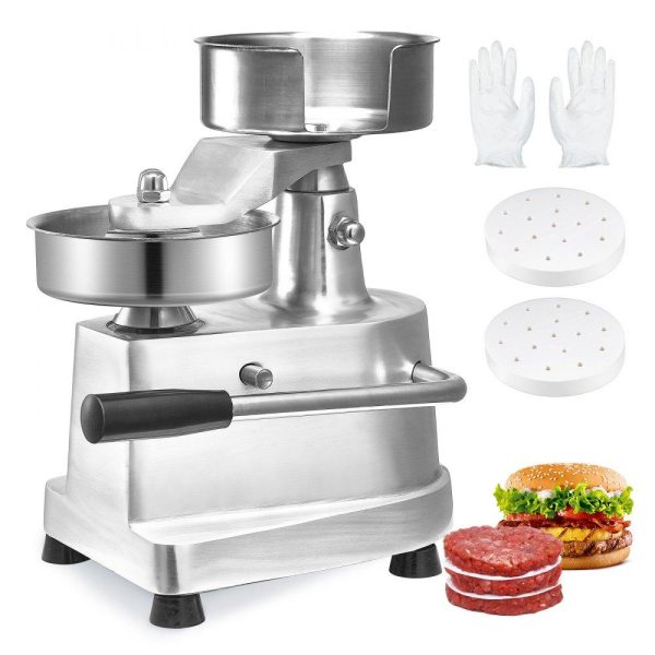 Food Preparation Equipment | Commercial Burger Patty Maker, 130mm/5inch Hamburger Beef Patty Maker, Heavy Duty Food-Grade Stainless Steel Bowl Burger Press Machine, Kitchen Meat Forming Processor with 1000 Pcs Patty Papers Food Preparation Equipment Food Preparation Equipment