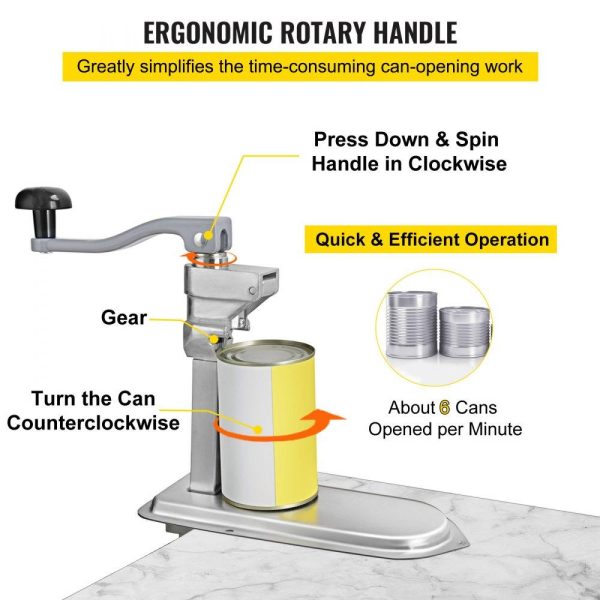 Food Preparation Equipment | Commercial Can Opener, 18.9″/48cm Long, Stainless Steel Manual Table Can Opener for Up to 11.8″/30cm Tall, Fixed with Clamp or Screws, Ergonomic Swing Handle & One Spare Knife, for Restaurants Food Preparation Equipment Food Preparation Equipment