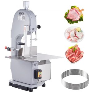 Food Preparation Equipment | Commercial Electric Meat Bandsaw, 1100W Stainless Steel Countertop Bone Sawing Machine, Workbeach 19.3″ x 15″, 0.16-7.9 Inch Cutting Thickness, Frozen Meat Cutter with 6 Blades for Rib Pork Beef Food Preparation Equipment Food Preparation Equipment