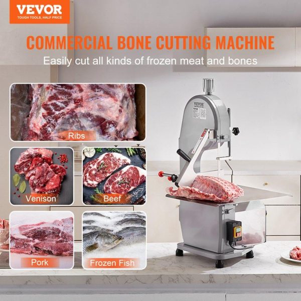 Food Preparation Equipment | Commercial Electric Meat Bandsaw, 1100W Stainless Steel Countertop Bone Sawing Machine, Workbeach 19.3″ x 15″, 0.16-7.9 Inch Cutting Thickness, Frozen Meat Cutter with 6 Blades for Rib Pork Beef Food Preparation Equipment Food Preparation Equipment