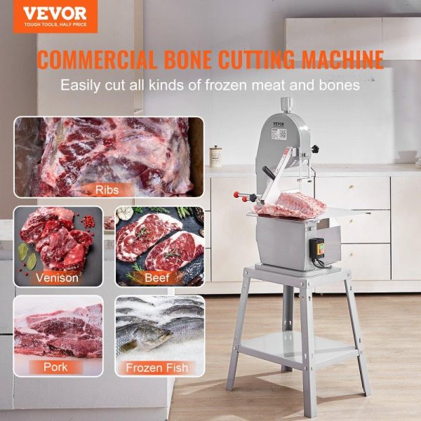 Food Preparation Equipment | Commercial Electric Meat Bandsaw, 1500W Stainless Steel Vertical Bone Sawing Machine, Workbeach 19.3″ x 15″, 0.16-7.9 Inch Cutting Thickness, Frozen Meat Cutter with 6 Blades for Rib Pork Beef Food Preparation Equipment Food Preparation Equipment