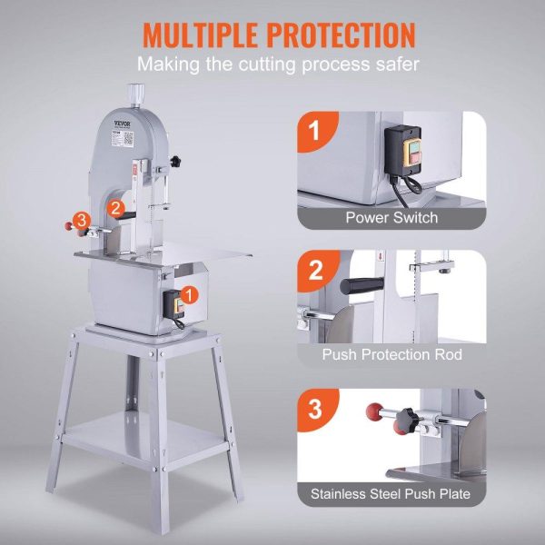 Food Preparation Equipment | Commercial Electric Meat Bandsaw, 1500W Stainless Steel Vertical Bone Sawing Machine, Workbeach 19.3″ x 15″, 0.16-7.9 Inch Cutting Thickness, Frozen Meat Cutter with 6 Blades for Rib Pork Beef Food Preparation Equipment Food Preparation Equipment