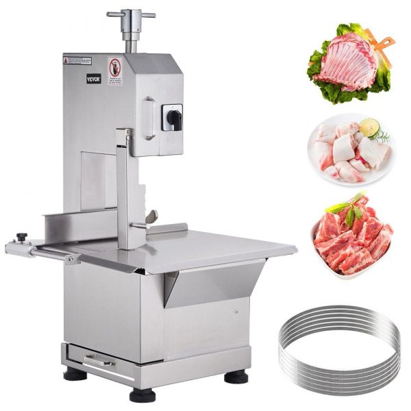 Food Preparation Equipment | Commercial Electric Meat Bandsaw, 2200W Stainless Steel Countertop Bone Sawing Machine, Workbeach 18.5″ x 20.9″, 0-7.1 Inch Cutting Thickness, Frozen Meat Cutter with 6 Blades for Rib Pork Beef Food Preparation Equipment Food Preparation Equipment