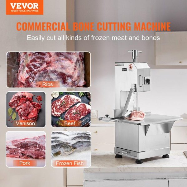 Food Preparation Equipment | Commercial Electric Meat Bandsaw, 2200W Stainless Steel Countertop Bone Sawing Machine, Workbeach 18.5″ x 20.9″, 0-7.1 Inch Cutting Thickness, Frozen Meat Cutter with 6 Blades for Rib Pork Beef Food Preparation Equipment Food Preparation Equipment