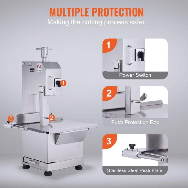 Food Preparation Equipment | Commercial Electric Meat Bandsaw, 2200W Stainless Steel Countertop Bone Sawing Machine, Workbeach 18.5″ x 20.9″, 0-7.1 Inch Cutting Thickness, Frozen Meat Cutter with 6 Blades for Rib Pork Beef Food Preparation Equipment Food Preparation Equipment