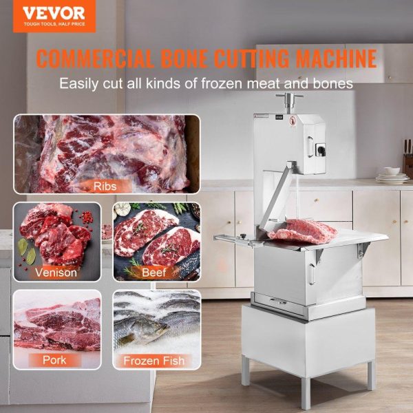 Food Preparation Equipment | Commercial Electric Meat Bandsaw, 2200W Stainless Steel Vertical Bone Sawing Machine, Workbeach 24.4″ x 20.5″, 0.16-8.7 Inch Cutting Thickness, Frozen Meat Cutter with 6 Blades for Rib Pork Beef Food Preparation Equipment Food Preparation Equipment