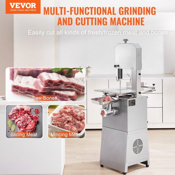 Food Preparation Equipment | Commercial Electric Meat Bandsaw, 850W Stainless Steel Vertical Bone Sawing Machine, Workbeach 23.6″ x 18.3″, 0.16-9.1 Inch Cutting Thickness, Frozen Meat Cutter with 2 Blades for Rib Pork Beef Food Preparation Equipment Food Preparation Equipment