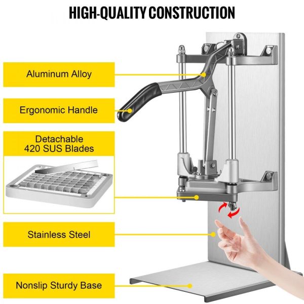 Food Preparation Equipment | Commercial French Fry Cutter with 4 Replacement Blades, 1/4 and 3/8 Blade Easy Dicer Chopper, 6-wedge Slicer and 6-wedge Apple Corer, Lemon Potato Cutter for French Fries with Extended Handle Food Preparation Equipment Food Preparation Equipment