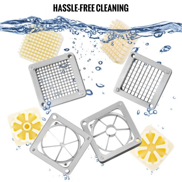 Food Preparation Equipment | Commercial French Fry Cutter with 4 Replacement Blades, 1/4 and 3/8 Blade Easy Dicer Chopper, 6-wedge Slicer and 6-wedge Apple Corer, Lemon Potato Cutter for French Fries with Extended Handle Food Preparation Equipment Food Preparation Equipment