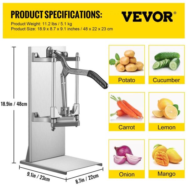 Food Preparation Equipment | Commercial French Fry Cutter with 4 Replacement Blades, 1/4 and 3/8 Blade Easy Dicer Chopper, 6-wedge Slicer and 6-wedge Apple Corer, Lemon Potato Cutter for French Fries with Extended Handle Food Preparation Equipment Food Preparation Equipment