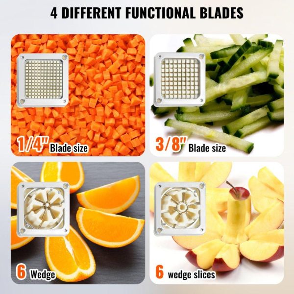 Food Preparation Equipment | Commercial French Fry Cutter with 4 Replacement Blades, 1/4″ & 3/8″ Blade Easy Dicer Chopper, 6-wedge Slicer & 6-wedge Apple Corer, Lemon Potato Cutter for French Fries with Tray and Handle Food Preparation Equipment Food Preparation Equipment