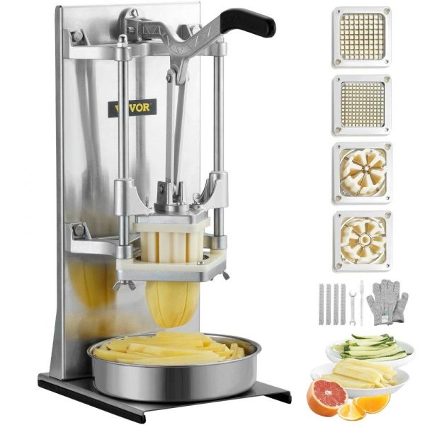 Food Preparation Equipment | Commercial French Fry Cutter with 4 Replacement Blades, 1/4″ and 3/8″ Blade Easy Dicer Chopper, 6-wedge Slicer and 6-wedge Apple Corer, Lemon Potato Cutter for French Fries with Extended Handle Food Preparation Equipment Food Preparation Equipment