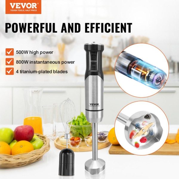 Food Preparation Equipment | Commercial Immersion Blender, 12-Speed Heavy Duty Immersion Blender, Stainless Steel Blade Copper Motor Hand Mixer, Portable Mixer with Measuring Cup, Whisk, Milk Frother, Silver Food Preparation Equipment Food Preparation Equipment