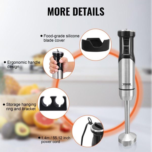 Food Preparation Equipment | Commercial Immersion Blender, 12-Speed Heavy Duty Immersion Blender, Stainless Steel Blade Copper Motor Hand Mixer, Portable Mixer with Measuring Cup, Whisk, Milk Frother, Silver Food Preparation Equipment Food Preparation Equipment