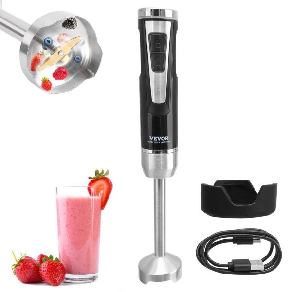 Food Preparation Equipment | Commercial Immersion Blender, 200 Watt 8-Speed Heavy Duty Immersion Blender, Stainless Steel Blade Copper Motor Hand Mixer, USB Charging Cable Multi-purpose Easy Control Grip Stick Mixer, Black Food Preparation Equipment Food Preparation Equipment