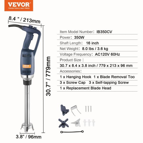 Food Preparation Equipment | Commercial Immersion Blender 350W Heavy Duty Hand Mixer for Soup Sauces Food Preparation Equipment Food Preparation Equipment