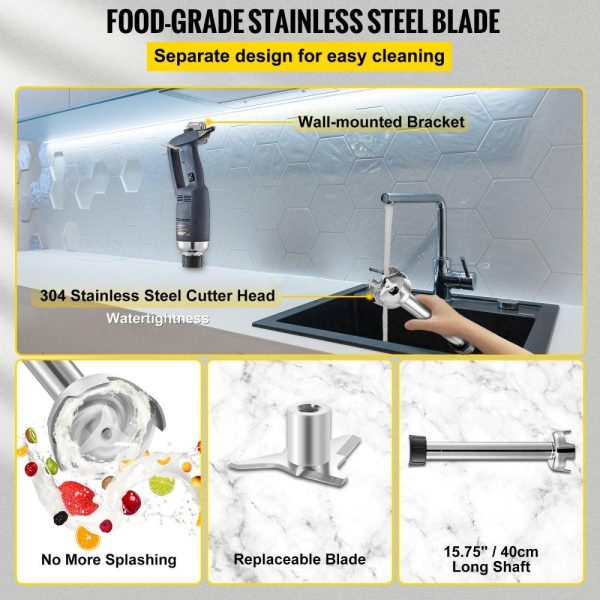 Food Preparation Equipment | Commercial Immersion Blender 350W Power, Hand Held Mixer with 15.7-Inch 304 Stainless Steel Removable Shaft, Electric Stick Blender Constant Speed 16000RPM Food Preparation Equipment Food Preparation Equipment