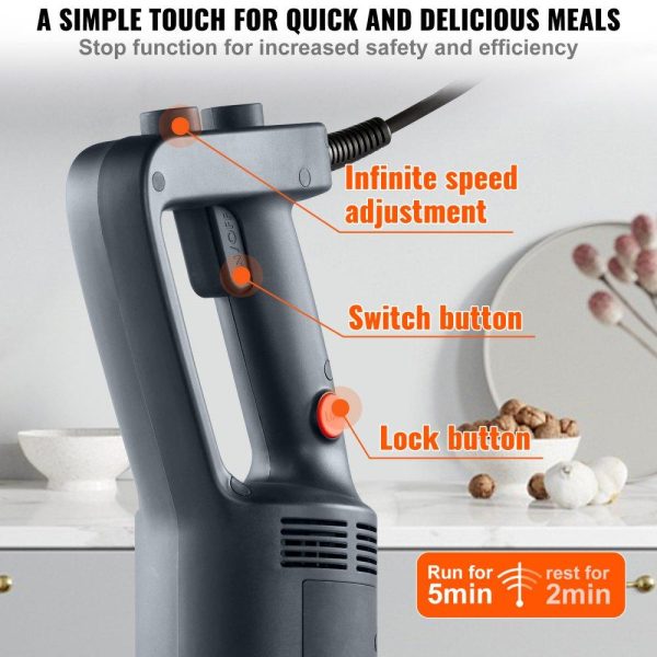 Food Preparation Equipment | Commercial Immersion Blender, 750W 12″ Heavy Duty Hand Mixer, Variable Speed Kitchen Stick Mixer with 304 Stainless Steel Blade, Multi-Purpose Portable Mixer for Soup, Smoothie, Puree, Baby Food Food Preparation Equipment Food Preparation Equipment