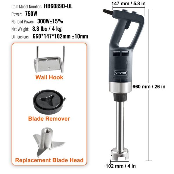 Food Preparation Equipment | Commercial Immersion Blender, 750W 12″ Heavy Duty Hand Mixer, Variable Speed Kitchen Stick Mixer with 304 Stainless Steel Blade, Multi-Purpose Portable Mixer for Soup, Smoothie, Puree, Baby Food Food Preparation Equipment Food Preparation Equipment