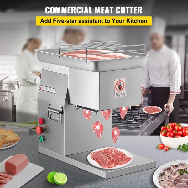 Food Preparation Equipment | Commercial Meat Cutter Machine 1100 LB/H 3mm Stainless Steel with Pulley 600W Electric Food Cutting Slicer for Kitchen Restaurant Supermarket Market Food Preparation Equipment Food Preparation Equipment