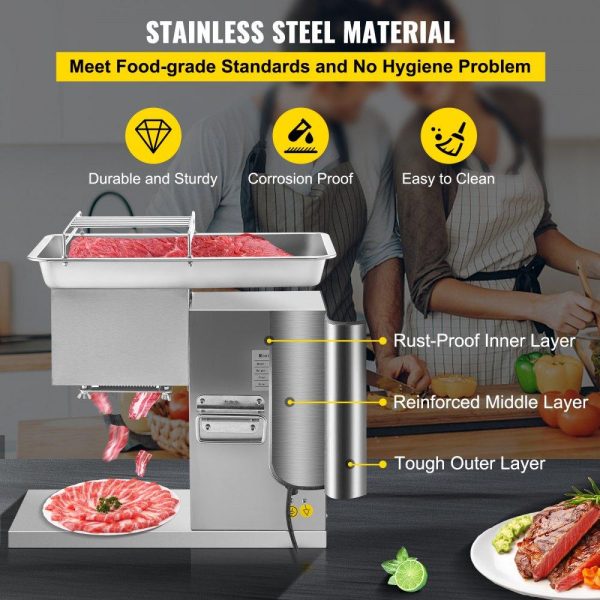 Food Preparation Equipment | Commercial Meat Cutter Machine 1100 LB/H 3mm Stainless Steel with Pulley 600W Electric Food Cutting Slicer for Kitchen Restaurant Supermarket Market Food Preparation Equipment Food Preparation Equipment