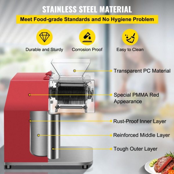 Food Preparation Equipment | Commercial Meat Cutting Machine, 551 Lbs/H 850W Meat Shredding Machine, 3.5mm Blade Electric Meat Cutter, Stainless Steel Restaurant Food Cutter, for Kitchen Supermarket Lamb Beef Chicken, Red Food Preparation Equipment Food Preparation Equipment