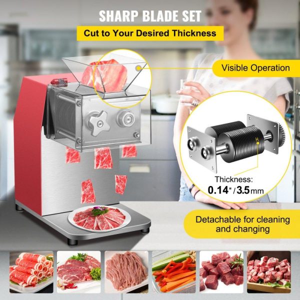 Food Preparation Equipment | Commercial Meat Cutting Machine, 551 Lbs/H 850W Meat Shredding Machine, 3.5mm Blade Electric Meat Cutter, Stainless Steel Restaurant Food Cutter, for Kitchen Supermarket Lamb Beef Chicken, Red Food Preparation Equipment Food Preparation Equipment