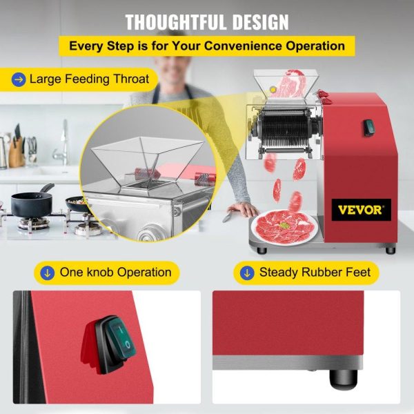 Food Preparation Equipment | Commercial Meat Cutting Machine, 551 Lbs/H 850W Meat Shredding Machine, 3.5mm Blade Electric Meat Cutter, Stainless Steel Restaurant Food Cutter, for Kitchen Supermarket Lamb Beef Chicken, Red Food Preparation Equipment Food Preparation Equipment