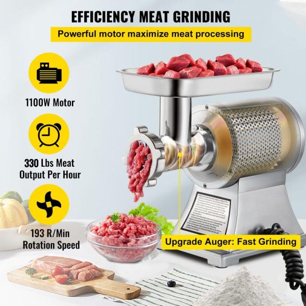 Food Preparation Equipment | Commercial Meat Grinder,550LB/h 1100W Electric Meat Grinder, 220 RPM Heavy Duty Stainless Steel Industrial Meat Mincer w/2 Blades, Grinding Plates & Stuffing Tubes Food Preparation Equipment Food Preparation Equipment