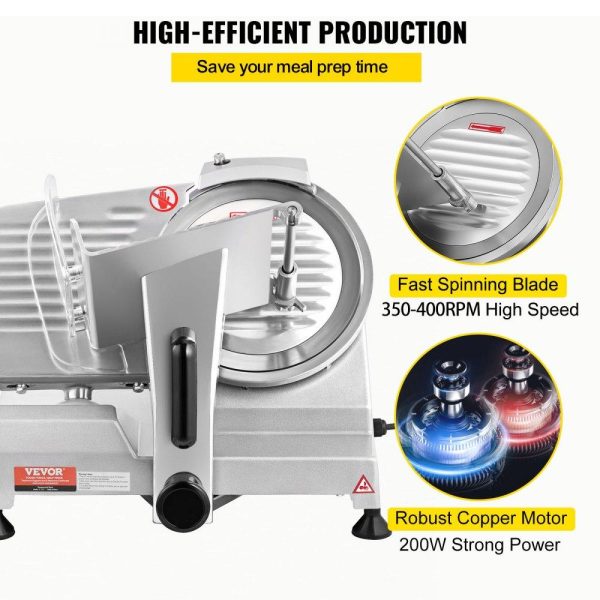 Food Preparation Equipment | Commercial Meat Slicer, 200W Electric Deli Food Slicer, 350-400RPM Meat Slicer with 8″ Carbon Steel Blade, 0 – 0.47 inch Adjustable Thickness Electric Meat Slicer for Home and Commercial Use Food Preparation Equipment Food Preparation Equipment