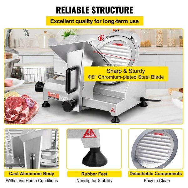 Food Preparation Equipment | Commercial Meat Slicer, 200W Electric Deli Food Slicer, 350-400RPM Meat Slicer with 8″ Carbon Steel Blade, 0 – 0.47 inch Adjustable Thickness Electric Meat Slicer for Home and Commercial Use Food Preparation Equipment Food Preparation Equipment