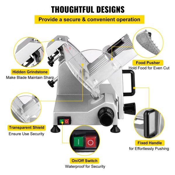 Food Preparation Equipment | Commercial Meat Slicer, 200W Electric Deli Food Slicer, 350-400RPM Meat Slicer with 8″ Carbon Steel Blade, 0 – 0.47 inch Adjustable Thickness Electric Meat Slicer for Home and Commercial Use Food Preparation Equipment Food Preparation Equipment