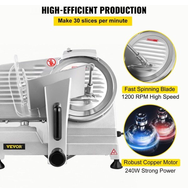 Food Preparation Equipment | Commercial Meat Slicer, 240W Electric Deli Food Slicer, 1200RPM Meat Slicer with 8” Chromium-plated Steel Blade, 0-12mm Adjustable Thickness Electric Meat Slicer for Home & Commercial Use Food Preparation Equipment Food Preparation Equipment