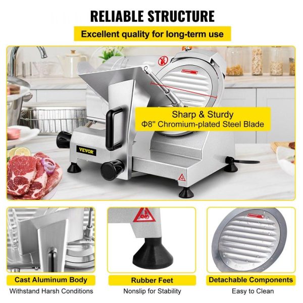 Food Preparation Equipment | Commercial Meat Slicer, 240W Electric Deli Food Slicer, 1200RPM Meat Slicer with 8” Chromium-plated Steel Blade, 0-12mm Adjustable Thickness Electric Meat Slicer for Home & Commercial Use Food Preparation Equipment Food Preparation Equipment