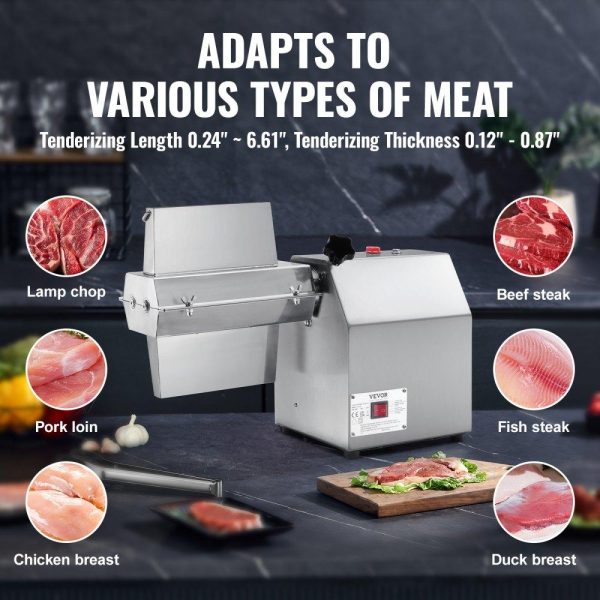 Food Preparation Equipment | Commercial Meat Tenderizer, Heavy Duty 304 Stainless Steel Kitchen Tool with Meat Tong, Cleaning Brush, and Tray, 750W Electric Meat Tenderizer Machine for Beef, Turkey, Chicken, Pork, and Fish Food Preparation Equipment Food Preparation Equipment